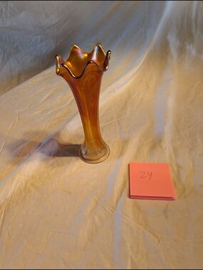 2/60$ Home Accents Amber Iridescent Ruffled Glass Bud Vase